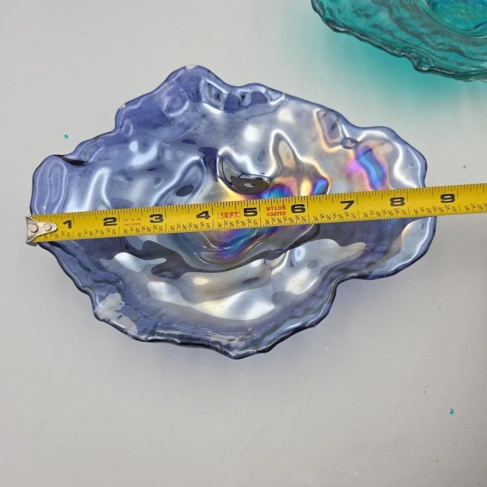(2) AKCAM‎ Iridescent Oyster Shell Decorative Dish Plate Blue And Purple READ